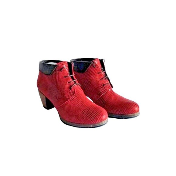 WOLKY Women's Jacquerie Booties Red Dessin Suede Sz 9 40 Lace Up Ankle Boots - Picture 2 of 13